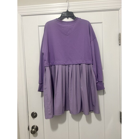 Women Purple Oversized Sweatshirt Dress Solid Long Sleeve Crewneck Size Medium - Picture 5 of 5